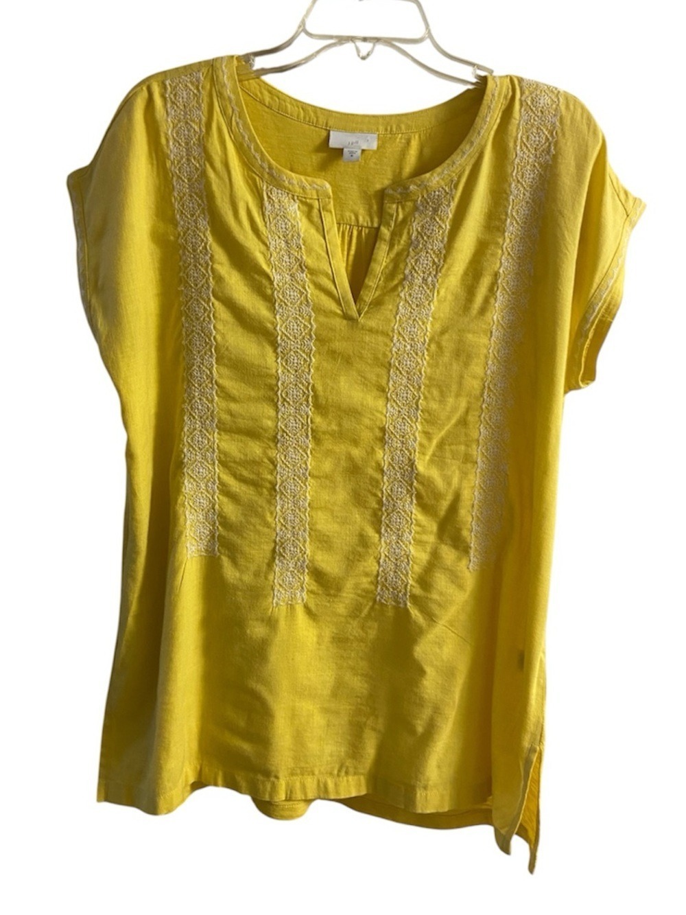 J. Jill Yellow Embroidered Split-Neck Tunic Medium